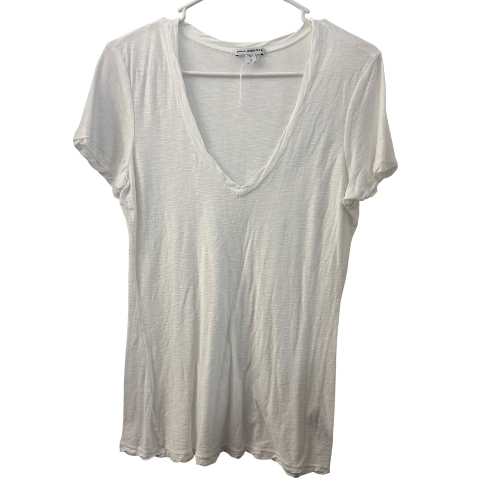James Perse White Supima Cotton V-Neck Short Sleeve Tee WUA3695 Size 3 Large